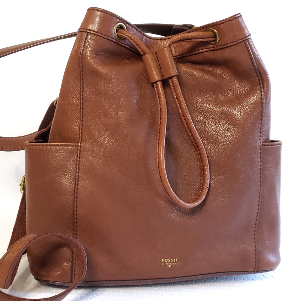 Fossil VTG Leather Drawstring Purse Bag Tote - Picture 13 of 13